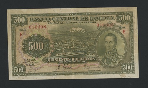 BOLIVIA 500 BOLIVIANOS L. 1928 PICK # 134 VF.