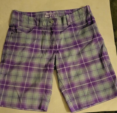 Ladies NikeGolf Tour Performance Dri-Fit Size 8 Plaid Shorts Purple Gray
