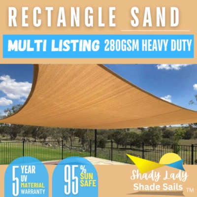 THE SHADE SAIL SHOP Shady Lady Shade Sail SAND Rectangle Heavy Duty Sails 280g/m² Multi Size 95%