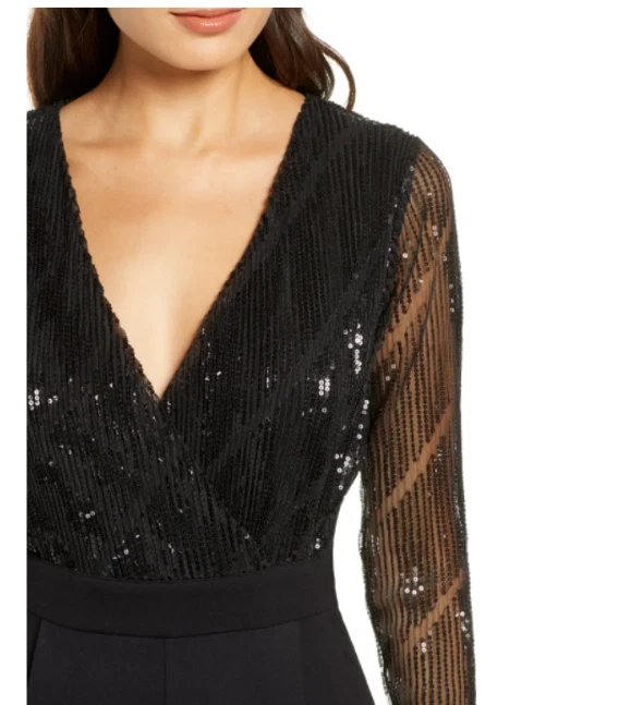 FRENCH CONNECTION Black Rubina Sequin Bodice Long Sleeve Jumpsuit 6 US S 10 UK - Image 3 of 4