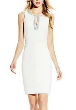 Vince Camuto White Embellished Neck line Sleeveless   Sheath Dress Size 2