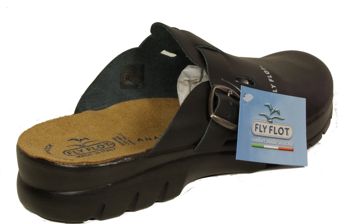 FLYFLOT Hausschuhe Clogs NEU echt Leder Latschen für drinnen + außen schwarz