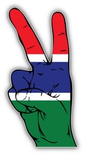 Gambia Flag Hand Peace Sign Car Bumper Sticker Decal