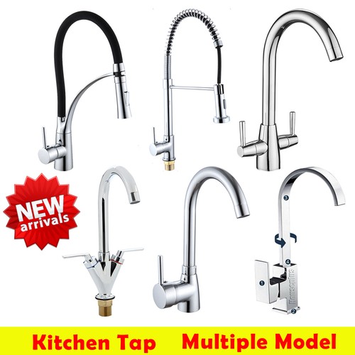 Modern Chrome Kitchen Sink Taps MonoBloc Sin/Twin Lever Swivel Spout