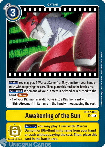 BT17-099 Awakening of the Sun : Uncommon Digimon Card : BT17: Secret Crisis