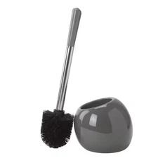 14 In. Ceramic Dome Stainless Steel Toilet Brush and Holder in Grey