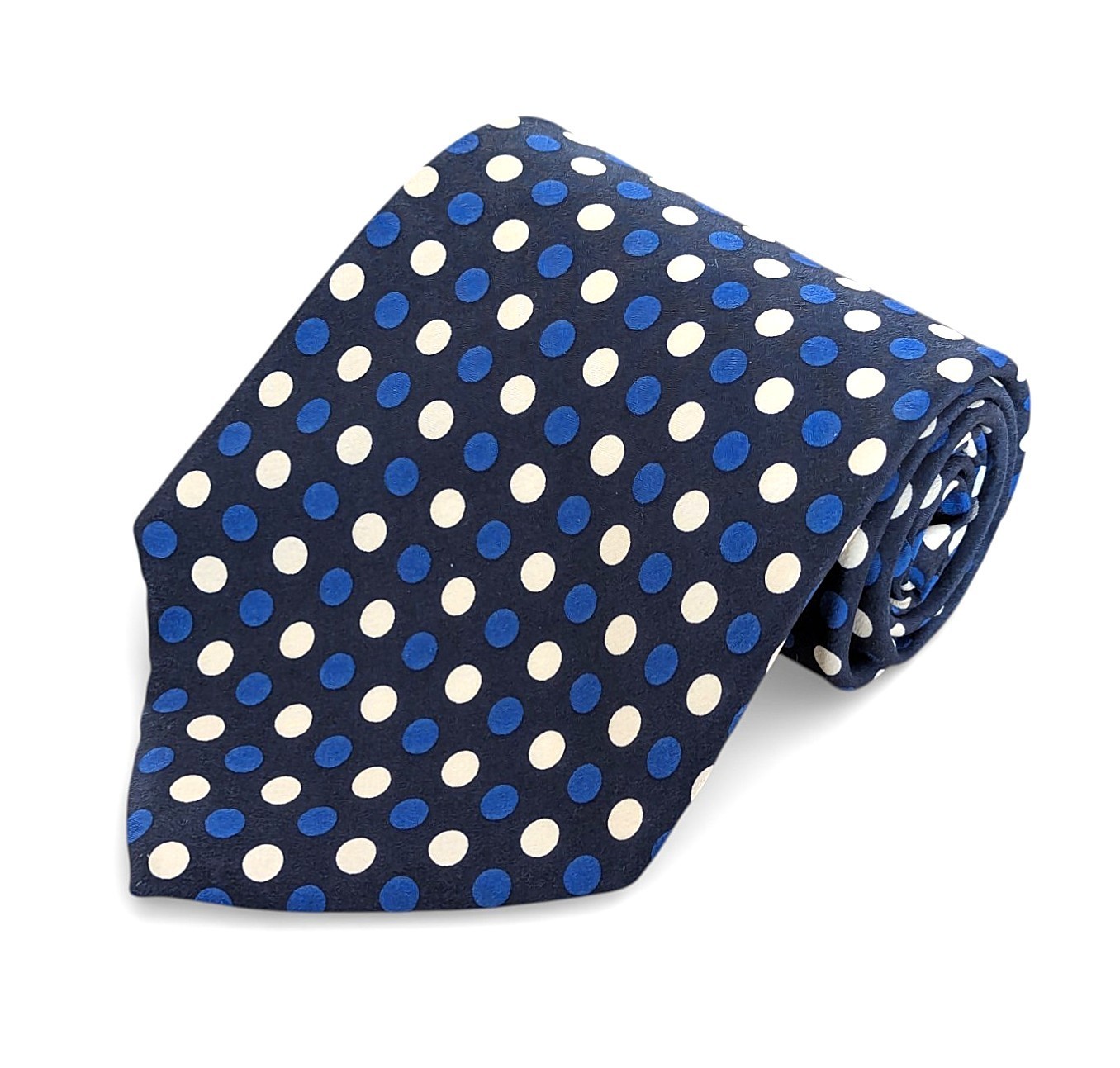 Vtg Polo Ralph Lauren handmade navy blue silk tie modern polka dot fun whimsical