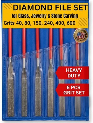 Diamond Coated File Set Grit 40 80 150 240 400 600 Flat, Wide and Heavy Duty
