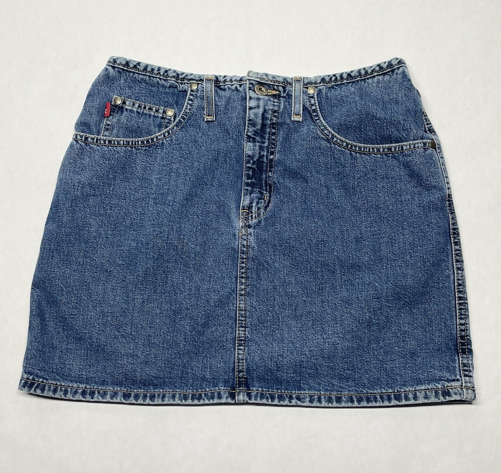 VTG Hydraulic Denim Blue Jean Mini Skirt Size 7/8 Preppy Grunge Skater Y2K 2000s
