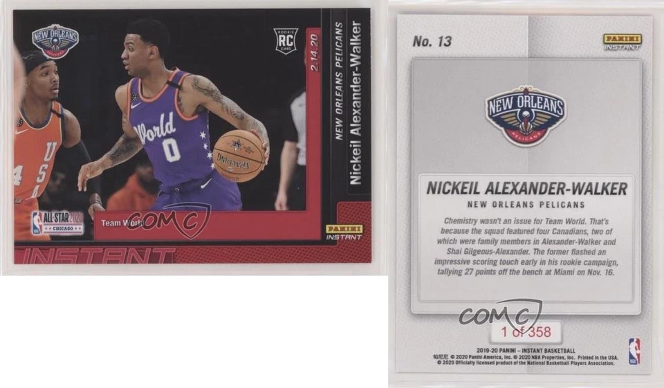 2019-20 Panini Instant Rising Stars /358 Nickeil Alexander-Walker #13 Rookie RC - Image 3 of 3