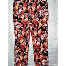 Chico's Floral Straight Leg Pants Black Pink