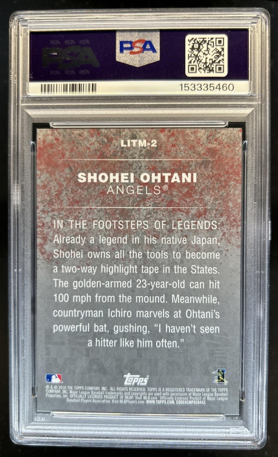 2018 Topps Shohei Ohtani Legends in the Making RC #LITM-2 Angels PSA 10 GEM MINT view 2