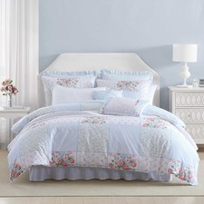 Laura Ashley King Hope Patchwork Blue Duvet Cover Set Super Soft  Cozy NWT