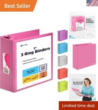 3 Inch 3 Ring Binder Pink, Slant D-Ring 3  Clear View Cover with 2 Inside Poc...