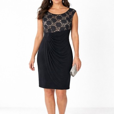 Connected Apparel Black Lace Dress Petite 14P Wedding Guest Formal Evening  L | eBay