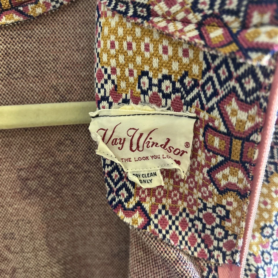 VINTAGE Mod Años 60 Mujeres Geométrico Femenino Retro Cremallera Línea A Talla S Kay Windsor Foto 3 de 4