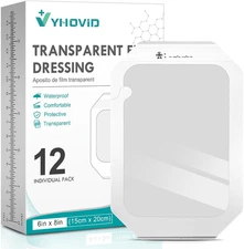 Transparent Film Dressing 6'' X 8'' Box of 12 - Waterproof Bandages for Swimming