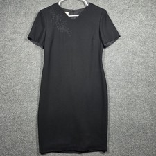 Vintage Talbots Dress Womens 4 Sheath V Neck Floral Embroidery Made in USA