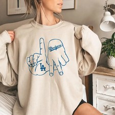 Vintage LA  Dodgers Hand Sign Sweatshirt: Retro Baseball Fan Gift