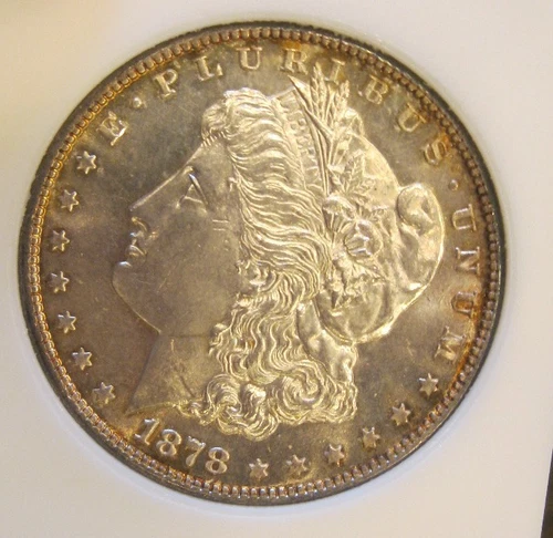 1878 S Morgan silver dollar - BU, gold peripheral toning both sides, 5219