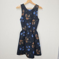 Zara Basic Womens XS Blue Orange Floral Fit & Flare Dress Open Back Sleeveless