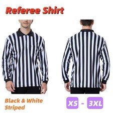 Mens Official Long Sleeve Black and White Striped Referee Shirt Pro-Style