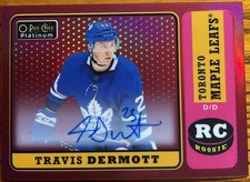 2018-19 O-Pee-Chee Platinum Retro Red Rainbow Rookie Autographs Travis Dermott