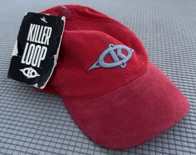 Vintage Killer Loop Cord Cap Mütze Rot Wildleder Peak Y2K Skate Surf Selten