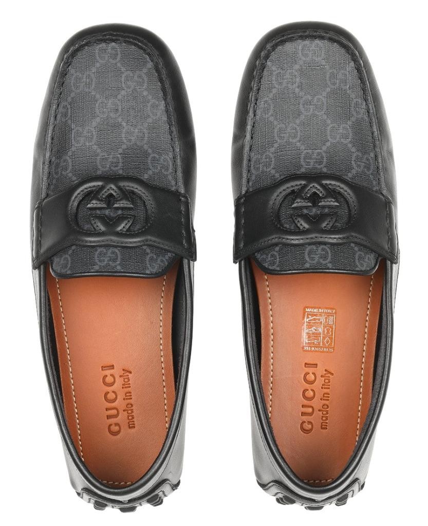 NEW GUCCI LUXURY BLACK GRAY GG INTERLOCKING MOCCASIN DRIVER  display picture 3