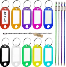 Key Tag Set (40 Plastic Key Labels with 10 Ball Chains & 4 Cable Key Rings) - Ve
