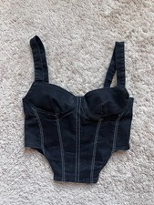 Zara Denim Corset Top in Black Size SMALL