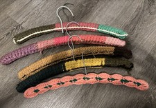 VTG Crochet Over Wood Clothes Hangers Set of 5 Handmade granny cottage boho