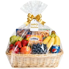 Large Clear Cellophane Gift bags, 20 Pack 16X24 Cellophane Wrap for Gift Bask...