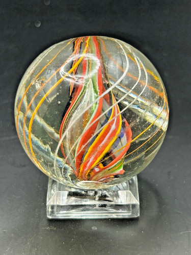 Antique German Divided Core Multicolor Latticino Marble 1-7/16" Mint- E3.6