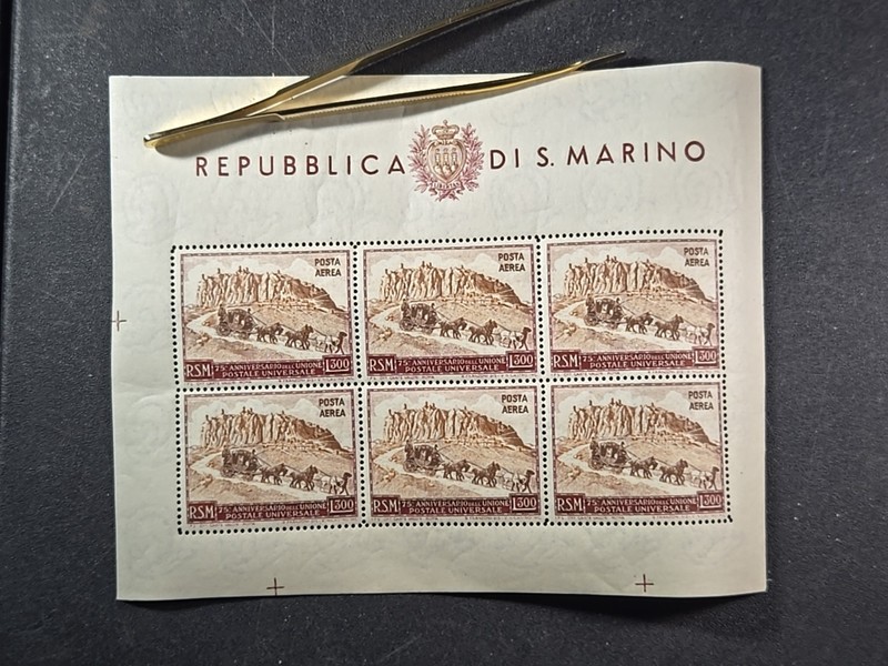 1951 SAN MARINO 75th ann UPU - Scott# C75a Souvenir Sheet  MNH (wrinkle)