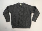 LL Bean Fisherman Heavy Irish Wool Cable Knit Sweater Mens Charcoal Aran Chunky
