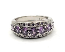 S925 Sterling Silver Amethyst Purple CZ Ring sz 9