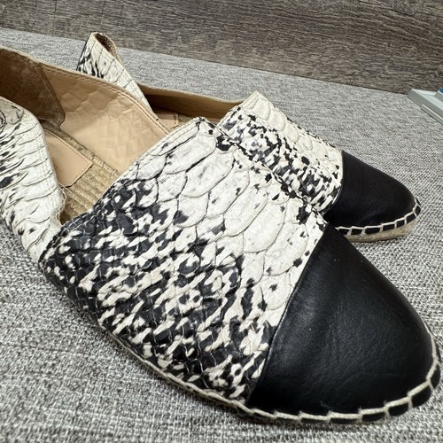 Loeffler Randall Flat Size 7 Mara Espadrilles Snake Embossed Leather Cream Black - Picture 7 of 13