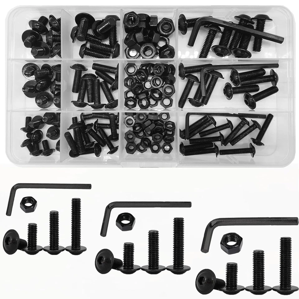 783970400147 Weqeyent Black M4 M5 M6 Stainless Steel Nuts and Bolts Set, Flanged Button Head
