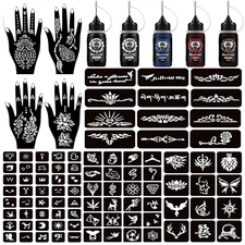 Temporary Tattoo Kits Henna Kit 5 Inks 96 Stencils Cosmetic Grade for Women Men