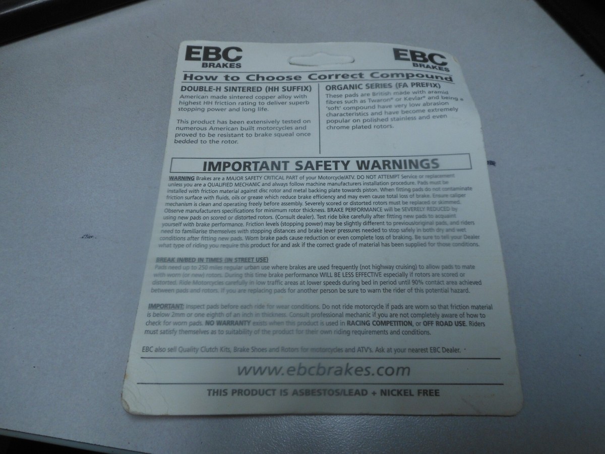 EBC Front Brake Pads For Harley Davidson Fat Boy (FA296HH) | India