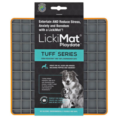 LickiMat Playdate Tuff orange 20x20cm, Futtermatte für Hunde, spülmaschinenfest