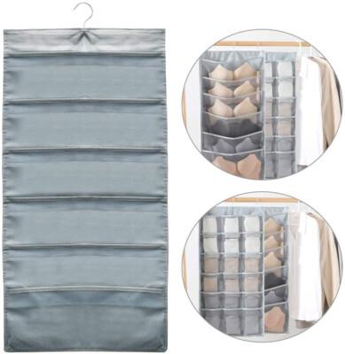 Organizer Appendibile Con Tasche – Doppio Lato 36 Tasche Per Reggiseni, Calzini E Gioielli – Gancio Girevole (Grigio, 81x45 Cm)
