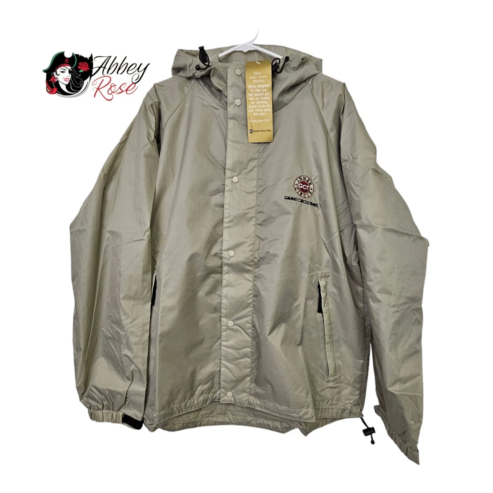 Jacket Hooded Zip Windbreaker Drizzle Grand Circle Travel Tan Medium New