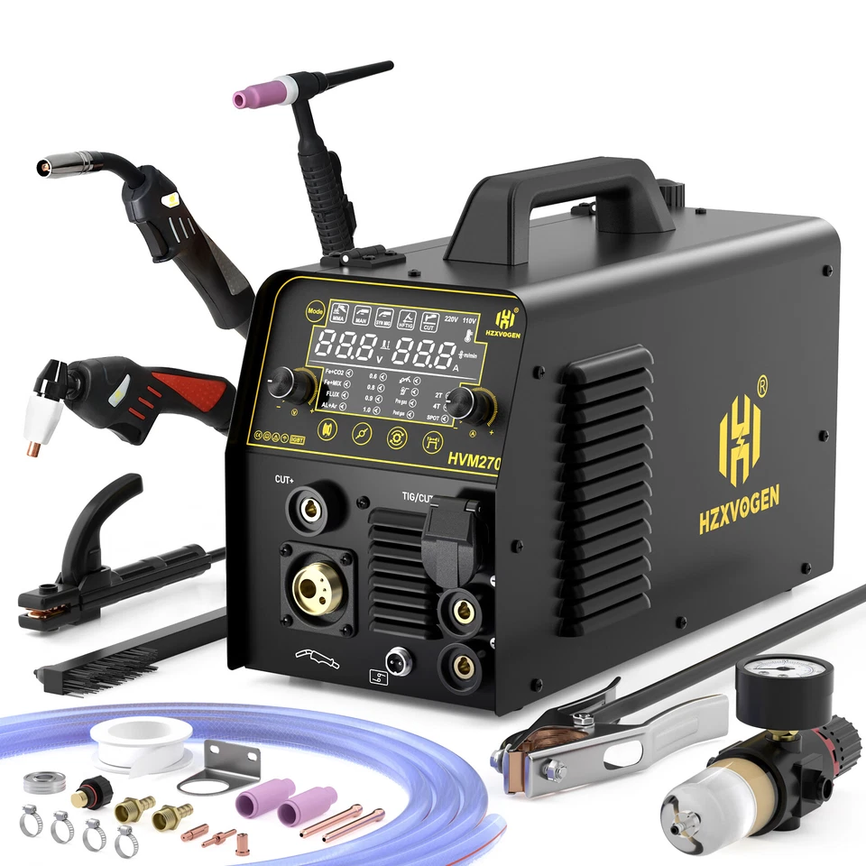 HZXVOGEN 6in1 MIG CUT HF TIG MMA Welder 220V MIG Gas/Gasless Aluminum Plasma Cutter Combo