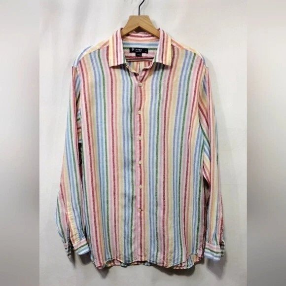 Cremieux 100% Linen Stripped Button Shirt Mens L Multicolor Artsy Holiday
Opens in a new window or t