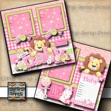 BABY GIRL  2 pre-made scrapbook pages paper piecing layout BY DIGISCRAP A0059