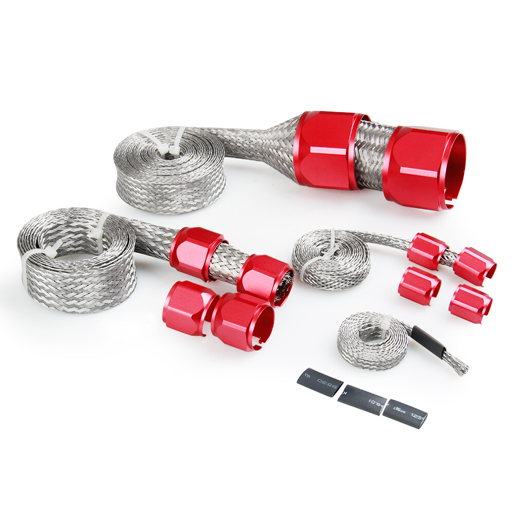 Red New Steel Braided Hose Set Engine Dress Up Kit Radiator/Vacuum/Fuel/Oil  Line