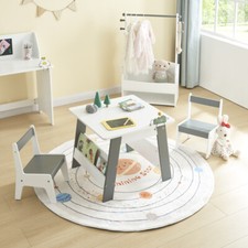 Image of Kids Table and Chairs Set Wooden Preschoolers Children's Table with 2 Chairs Set