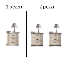COMODINO IN LEGNO SHABBY CHIC BIANCO ANTICATO DECORATO CON FIORE FILO BLU